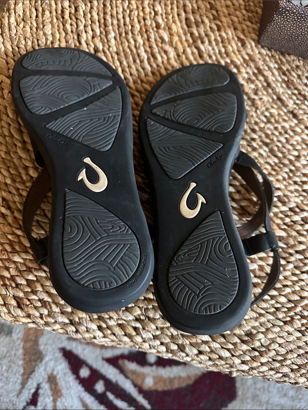 OluKai Black Leather Cross-Strap Sandals - Picture 8 of 8